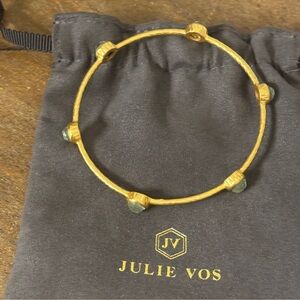 Julie Vos Milano Luxe Bangle Size Small 24kt Gold Plated Chalcedony Blue